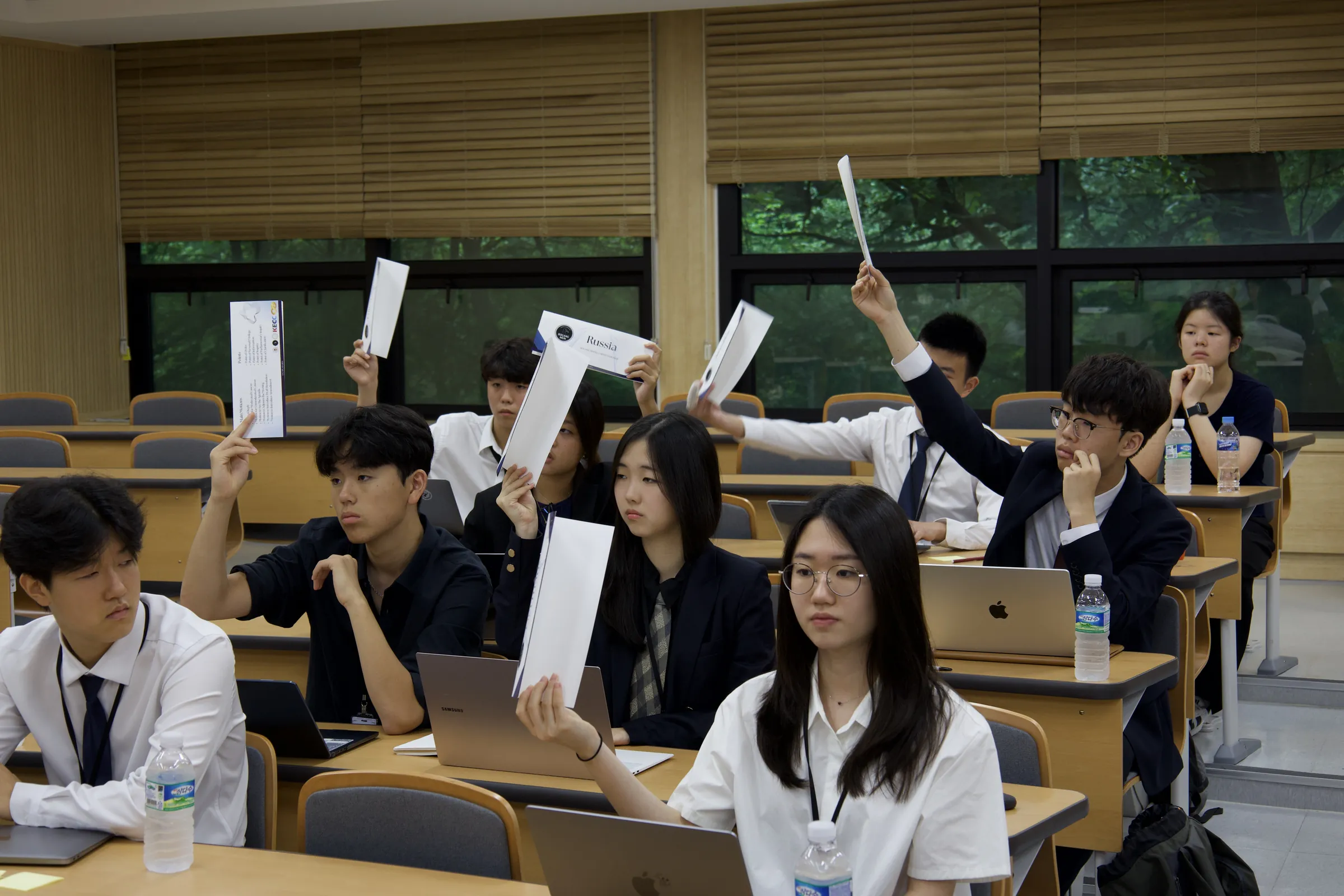 Placards raised for a motion, SGMUN II.